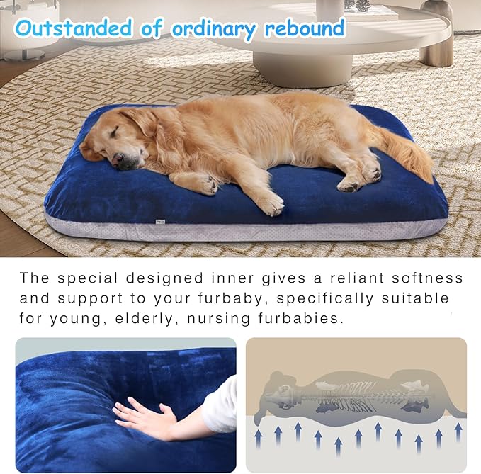 Magic Dog Super Soft Large Dog Bed, 39 Inches Orthopedic Foam Pet Beds with Anti Slip Bottom, Dog Sleeping Mattress with Removable and Washable Cover, Blue L,39'' X 33.5'' X 3.7''