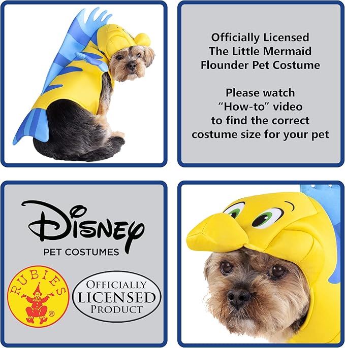 Rubies Disney Little Mermaid: Flounder Pet Costume for For Dogs or Cats, Large