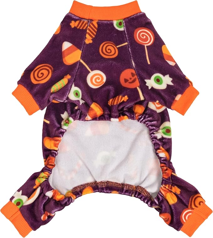 Fitwarm Halloween Candy Dog Pajamas, Funny Costumes for Small Dogs Boy Girl, Pet Outfit, Purple, Orange, XS