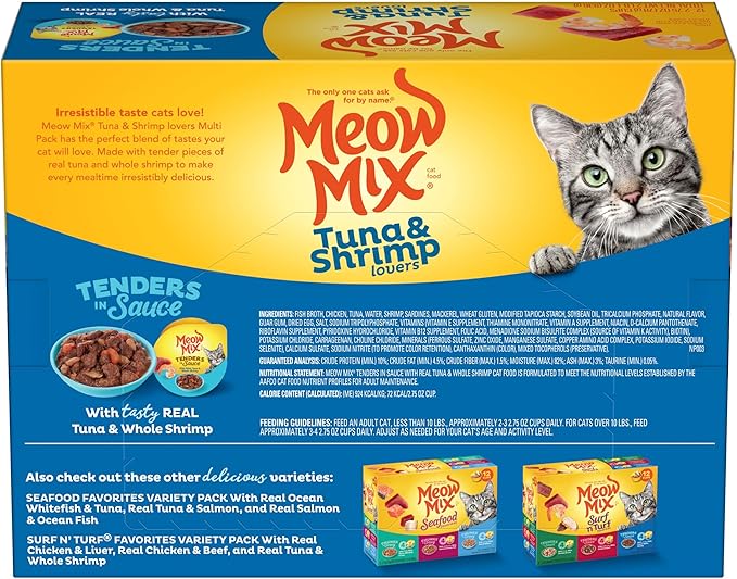 Meow Mix Tenders in Sauce Wet Cat Food, Tuna & Shrimp, 2.75 Ounce Cup (Pack of 48)