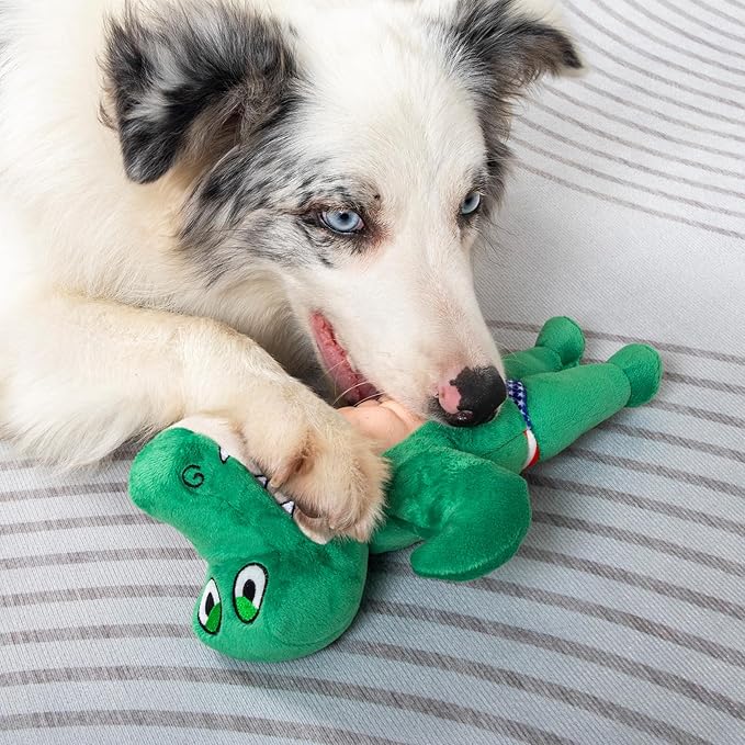 Hollypet Squeaky Plush Stuffed Durable Dog Toys, Cute Puppy Chew Toys for Small, Medium and Large Breed，Crocodile