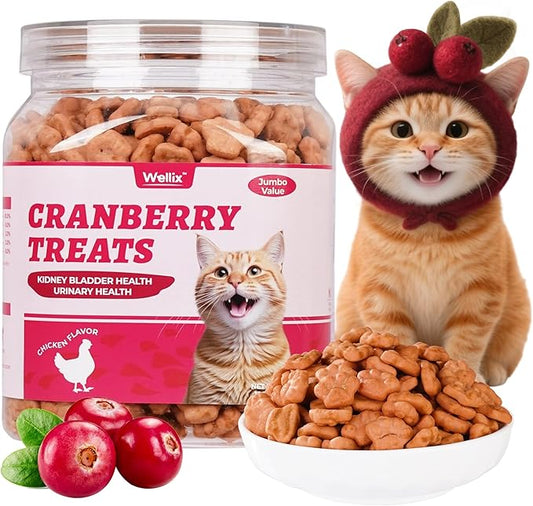 Wellix 13.5 oz Urinary Cat Treats for Indoor Cats Cranberry Flavor - Chicken Formula Kitten Training Snacks - Support Kidney Bladder & Urinary Health Cat Biscuits