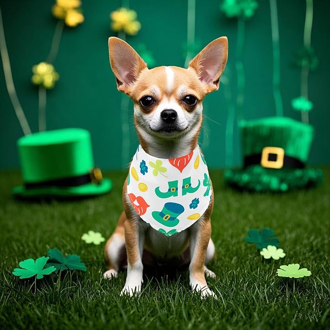 St Patricks Day Dog Bandanas for Small Dogs Breed 7 Pcs Stitching Edge Dog Bandanas Adjustable Scarves Puppy Grooming S