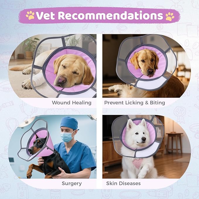 Soft Dog Cone Collar After Surgery Recovery,Adjustable E-Collar with Removable Shield,Lightweight,Breathable Anti-Licking Protective Cone for Large,Medium,Small Pets (Rose Pink, L (Neck:15''-18''))