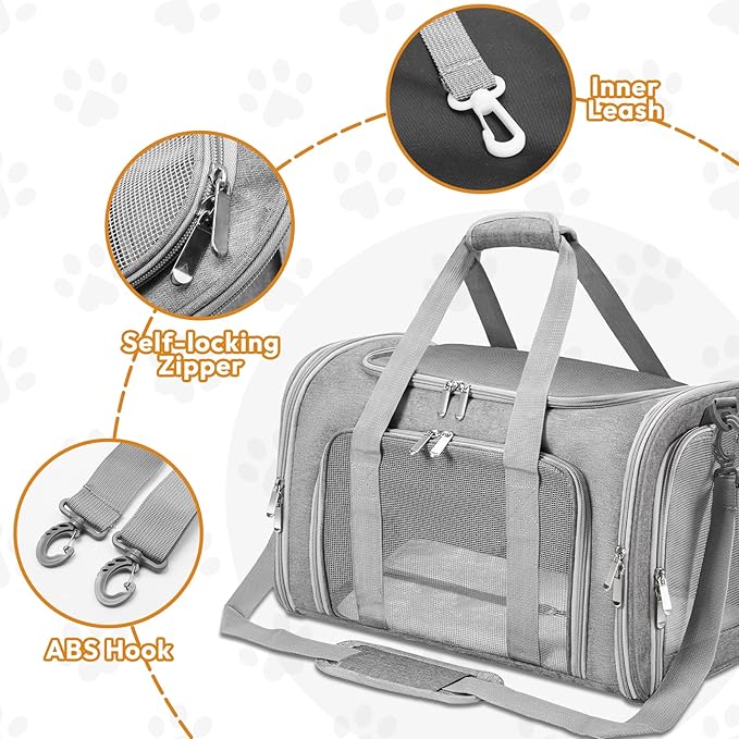 Cat Carrier, Pet Carrier for Small/Medium Cats Dogs (Up to 16 lbs), Cats Carrier Soft-Sided, Portable Foldable Pet Bag, Large Comfort Carrier for Outdoor Travel