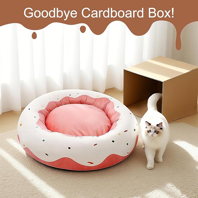 Cute Cat Beds Kitten Beds, Soft Small Dog Beds, Washable Pet Beds for Puppy and Kitty, Funny Donuts Shape, 24 Inch
