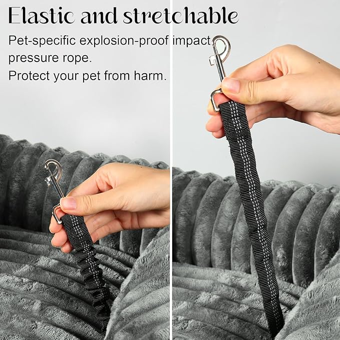 Dog Car Booster Seat, for Small Dogs Under 30 lbs, Detachable Washable Travel Bed with Storage Pockets and Safety Belt (Grey, Medium)