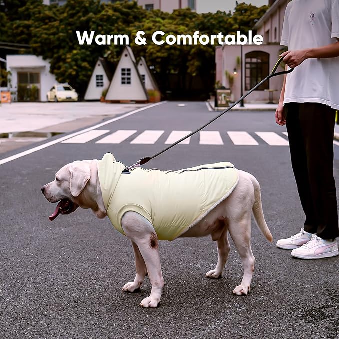 Fleece Lining Dog Hoodie with Harness Built in,Extra Warm Small Dog Jacket in Winter Puppy Coats with Hooded,Light Yellow XS