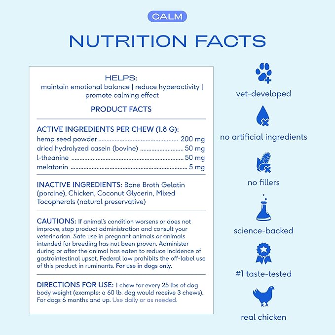 Native Pet Calming Chews for Dogs - Melatonin for Dogs Anxiety Relief - Grain Free All Natural Hemp Calming Treats & L-Theanine Helps Manage Stress & Separation Anxiety - Puppy Sleep Aid - 60 Chews