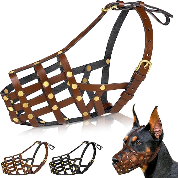 OOPSDOGGY Doberman Dog Muzzle for Large Dogs - Leather Breathable Secure Basket Muzzle for Large Breeds Husky German Shepherd Prevents Biting No Chewing Adjustablу (Black, Size 3 - Doberman)