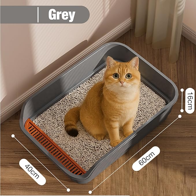 Gefryco Extra Large Cat Litter Box with High Sides, Side Entry Kitty Litter Boxes for Indoor Cats, Anti Splashing (Gray)
