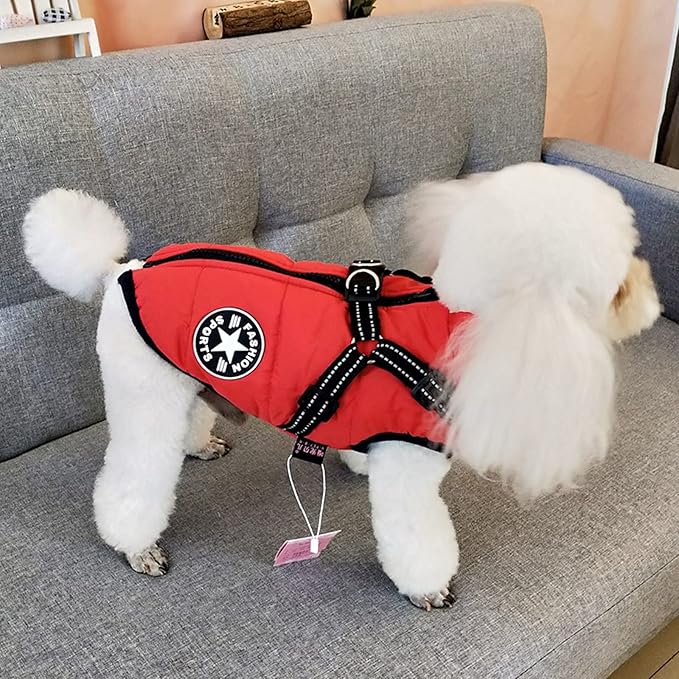 Aiboria Dog Jacket Dogs Vest Coat Windproof Warm Pet Fleece Dog Sweater Padded Vest with Chest Strap Harness Red M