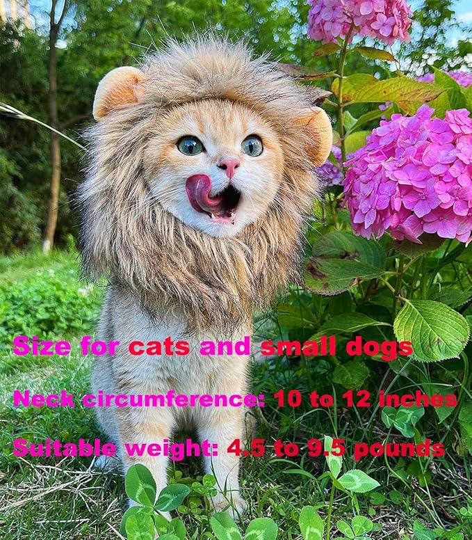 Lion Mane Wig for Cat Costume Pet Adjustable Washable Comfortable Fancy Lion Hair Cat Clothes Dress for Halloween Christmas Easter Festival Party Activity (Brown)