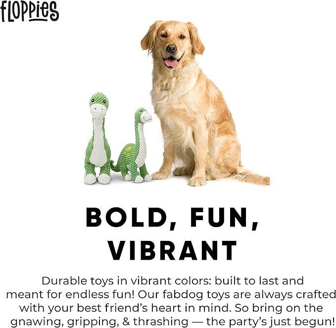 fabdog Floppies Plush Dog Toy - Cute & Durable Squeaky Dog Toys - Best Squeak Toy for Puppies and All Breeds | Ideal Pet Gift| Large Brontosaurus