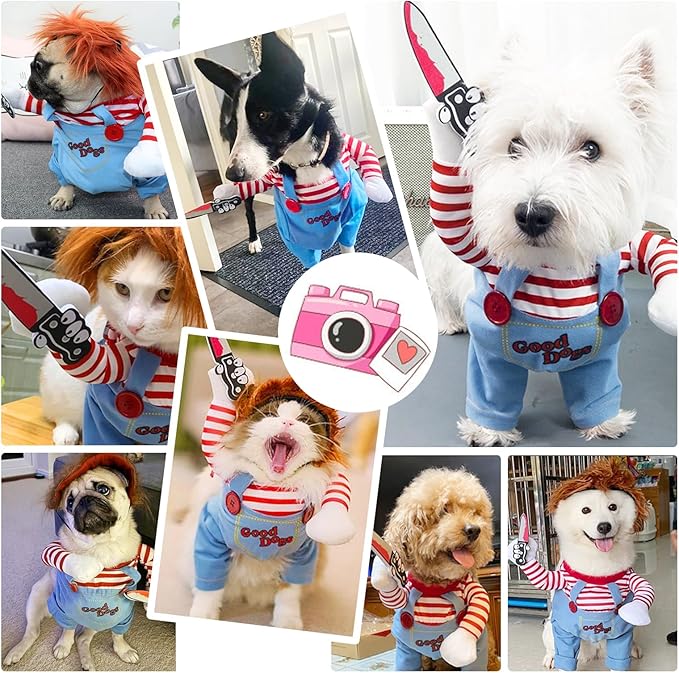 Pet Deadly Doll Dog Costumes, Funny Pets Cosplay Costume Halloween Dog Clothes Party Costume for Small Medium Large Dogs