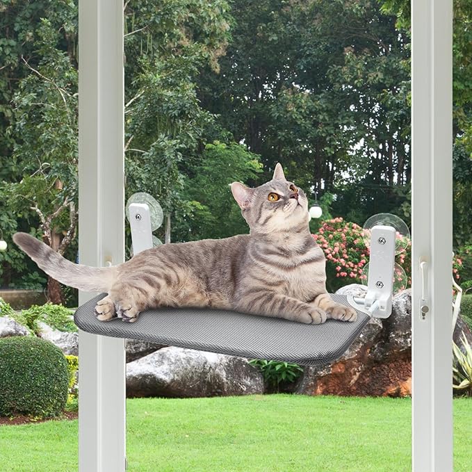 2 Pcs Cat Window Perch Hammock with 2 Pcs Blanket Cushion Cover and 8 Strong Suction Cups, Sturdy Metal Frame, Window Bed for Large Cats, 12 x 20.5 Inch