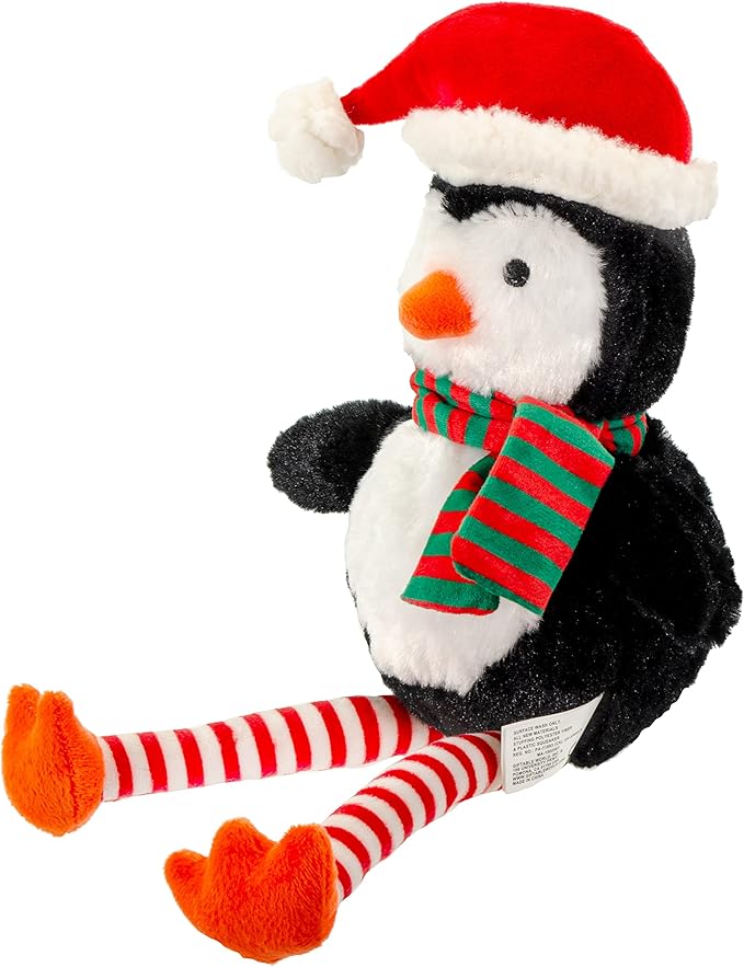 Giftable World Holiday Plush Pet Toy Fun for Christmas Designs with Squeaker Dog Chew Toy (13" Long Legs Penguin w/Squeaky Ball)