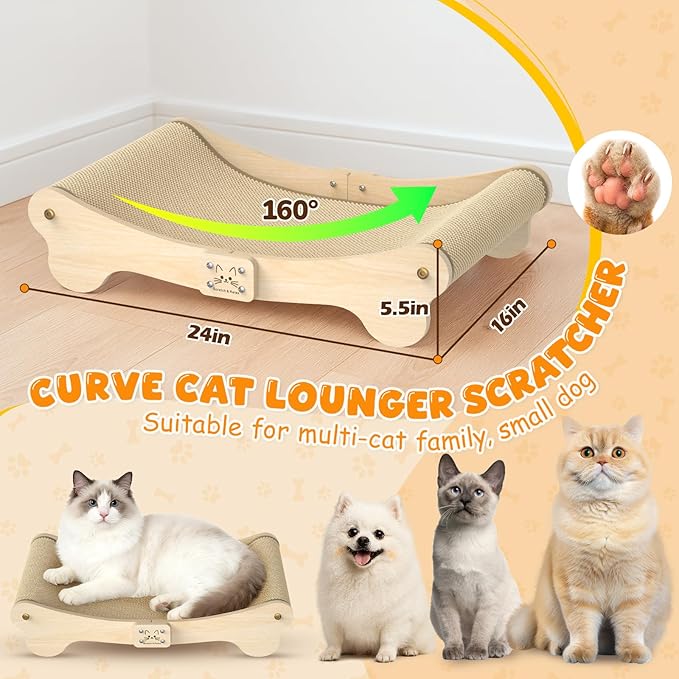 Cat Scratcher Bed Hammock Indoor: 2-in-1 Cat Scraching Board with Natural Sisal Wood, Scratch Pad Cats Lounger for Scratching & Sleeping - Furniture Protector for Bedroom and Living Room (24x16x5.5in)