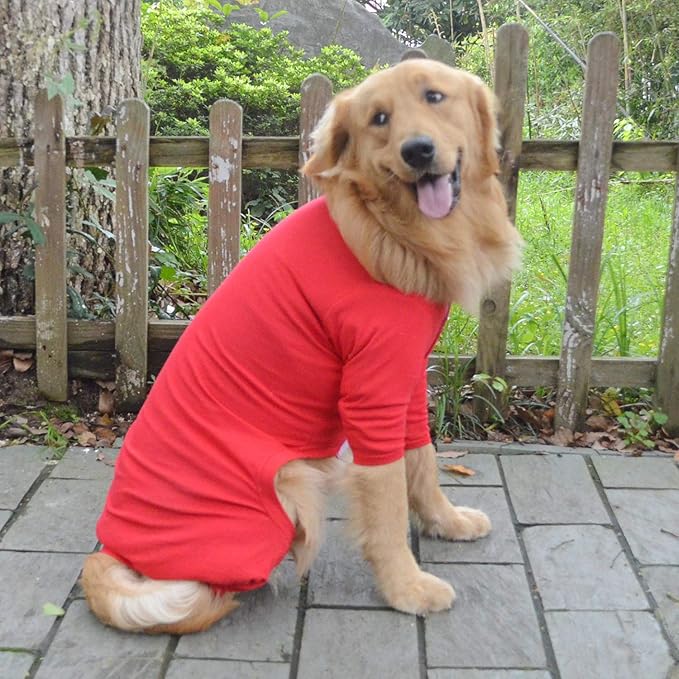Lovelonglong Four Feet Dog Lightweight Pajamas, Pure Cotton Dog Jumpsuits 4 Legs Dog Onesies T-Shirt Stylish PJS Puppy Costume for Large Medium Small Dogs Red XL