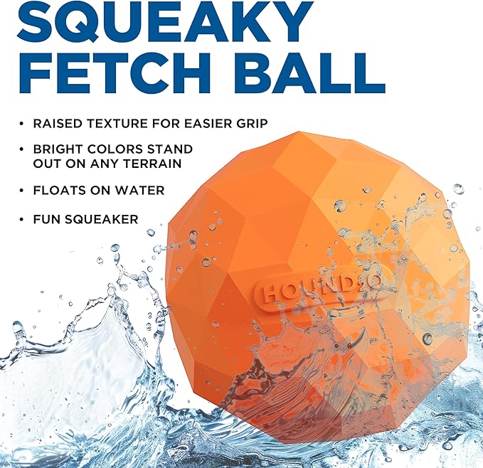 Hound2O Dog Toys | Squeaky Fetch Ball for Dogs | Orange Floating Outdoor Toy - Easy to Clean and Made from Non Toxic Materials