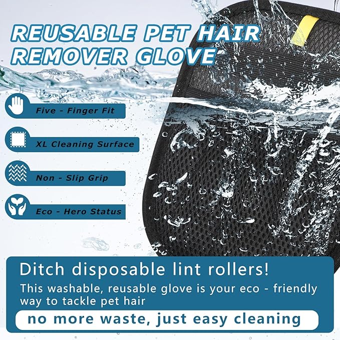 2-Pack Pet Hair Remover Gloves, Electrostatic Cat and Dog Hair Removal Gloves for Furniture, Car Interiors, Bedding, Reusable Cleaning and Grooming Mitts
