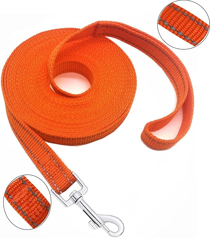 Nylon Training Dog Leash for Small Medium Dogs, 15ft 20ft 30ft 50ft 100ft Reflective Long Leash Dog/Puppy Lead for Obedience Recall Training, Camping