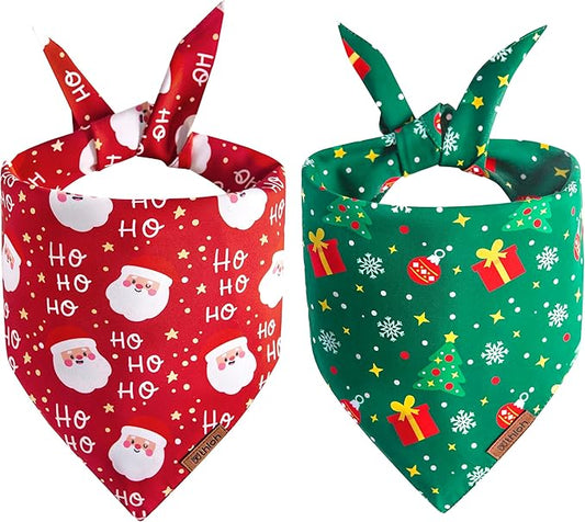 Christmas Dog Bandanas - 2 Pack Reversible Santa Claus and Christmas Tree Dog Scarf for Boy & Girl, Premium Durable Fabric, Festival Dog Bib, Holiday Bandana for Medium & Large Dogs (Large)