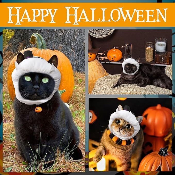 ABTOLS Halloween Dog Cat Ghost Shape Hat, Adjustable Soft Small Pet White Ghost Cap Headwear for Puppy Dogs Kittens Halloween Festival Cosplay Costume Accessory Headgear