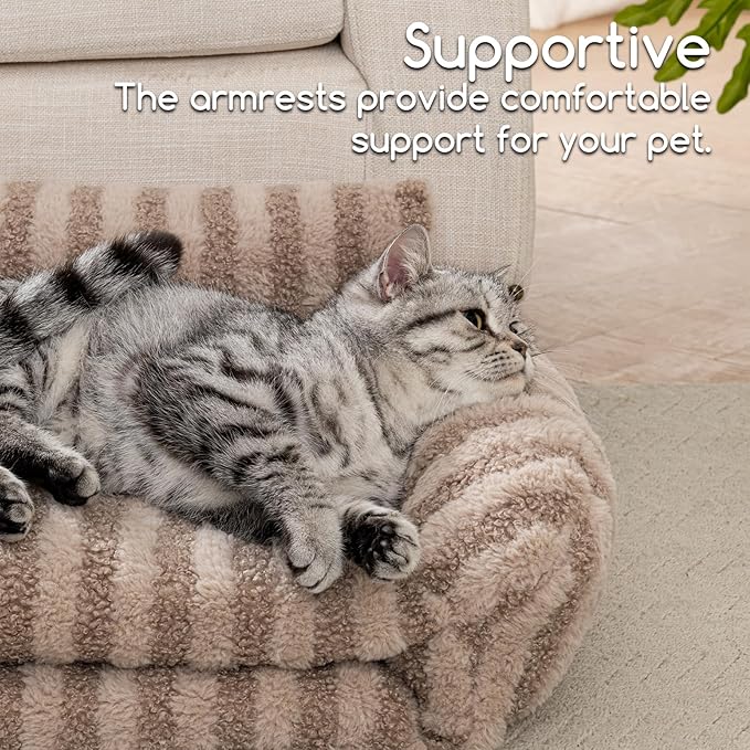 Hollypet Cat Bed Fluffy Plush Mutifuctional Double-Layer Soft Pet Couch Orthopedic Sofa Nest Beds for Small Cats and Dogs, Khaki (21x15x8 inch)