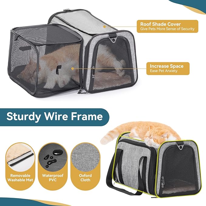 Petsfit Cat Carrier Airline Approved, 17 X11 X11 Soft-Sided Pet Carrier for Medium Cat/Small Dog with Extra Relax Space, Pet Privacy Protection, Fit for Travel, Gray