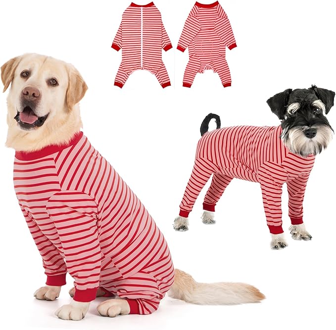 Yeapeeto Dog Onesie Surgery Recovery Suit for Large Medium Bodysuit Dogs Pajamas PJS Full Body for Shedding, Prevent Licking, Wound Protection, Cone Alternative… (Red Pink, X-Large)