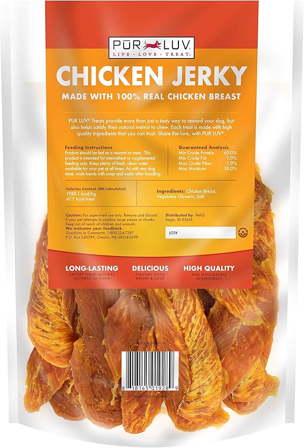 Dog Treats, Chicken Jerky for Dogs, Made with 100% Real Chicken Breast, 16 Ounces, Healthy, Easily Digestible, Long-Lasting, High Protein Dog Treat, Satisfies Dog's Urge to Chew