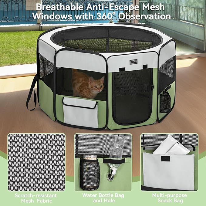PETSFIT 29" Puppy Playpen with Removable Waterproof Mat & Zippered Roof | RV, Camping, Travel Dog Pen | Indoor/Outdoor Whelping & Cat Observation Space(29.5"x29.5"x16.5"H)