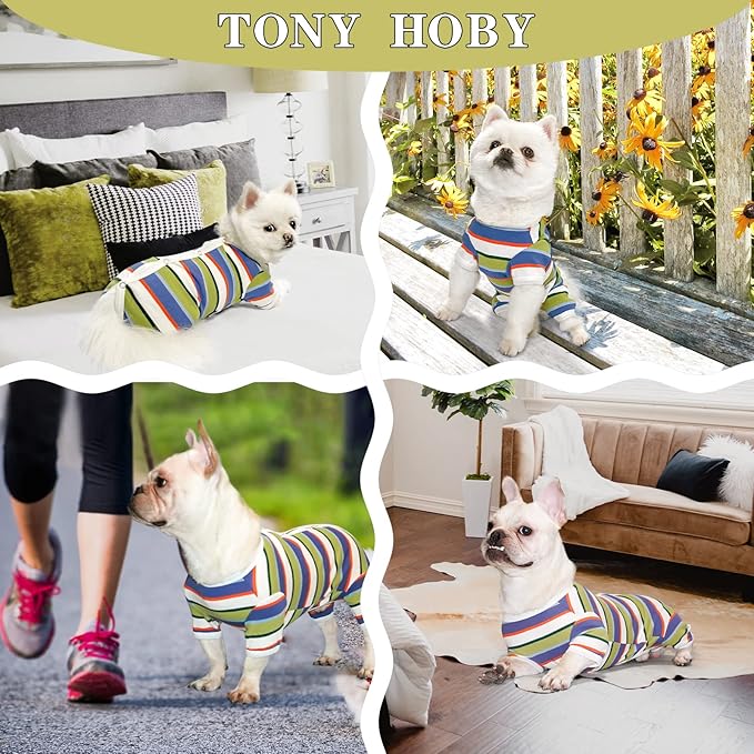 TONY HOBY Dog Pajamas, Dog Jumpsuit, Colorful Dogs Shirt, Dogs Surgery Recovery Suit for Small Medium Breeds (Blue&White, Boy, S)