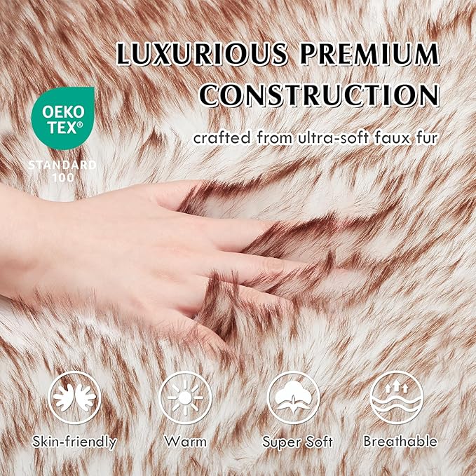 40"×24"×1.97" Luxury Fluffy Faux Fur Dog Bed, Ultra Soft Plush Pet Rug, Washable Cozy Pad with Non-Slip Bottom, Supportive & Warm Sleeping Mat for Medium & Large Dogs, Joint-Friendly Pet Bed