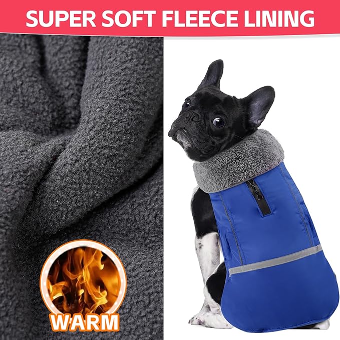 Doglay Dog Coat, Waterproof Dog Jacket Pet Winter Coat for Cold Weather with Thicken Furry Collar, Reflective Puppy Winter Jacket Warm Fleece Lining for Small Medium Large Pets
