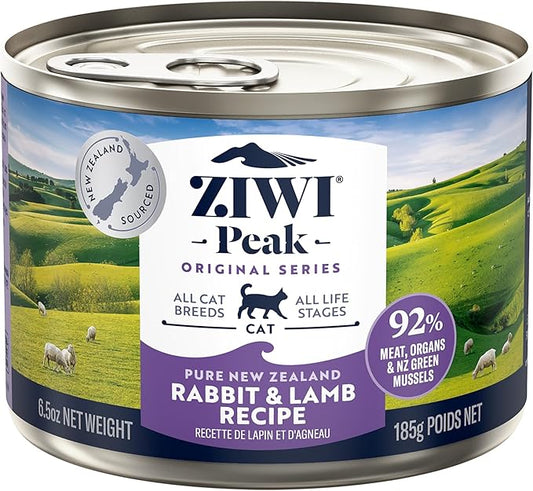 ZIWI Peak Canned Wet Cat Food – All Natural, High Protein, Grain Free, Limited Ingredient, with Superfoods (Rabbit & Lamb, Case of 12, 6.5oz Cans)