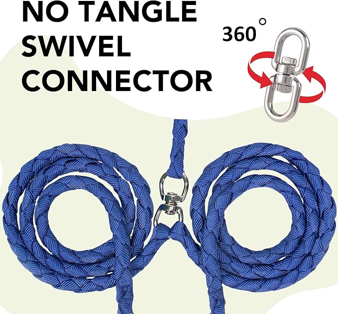 Caldwell's Pet Supply Co. Dual Dog Leash, Double Dog Leash for Two Dogs, Tangle Free, Heavy Duty Double Ended Tandem Leashes with Padded Handle, Tangle-Free Swivel, for Small, Medium or Large Dogs