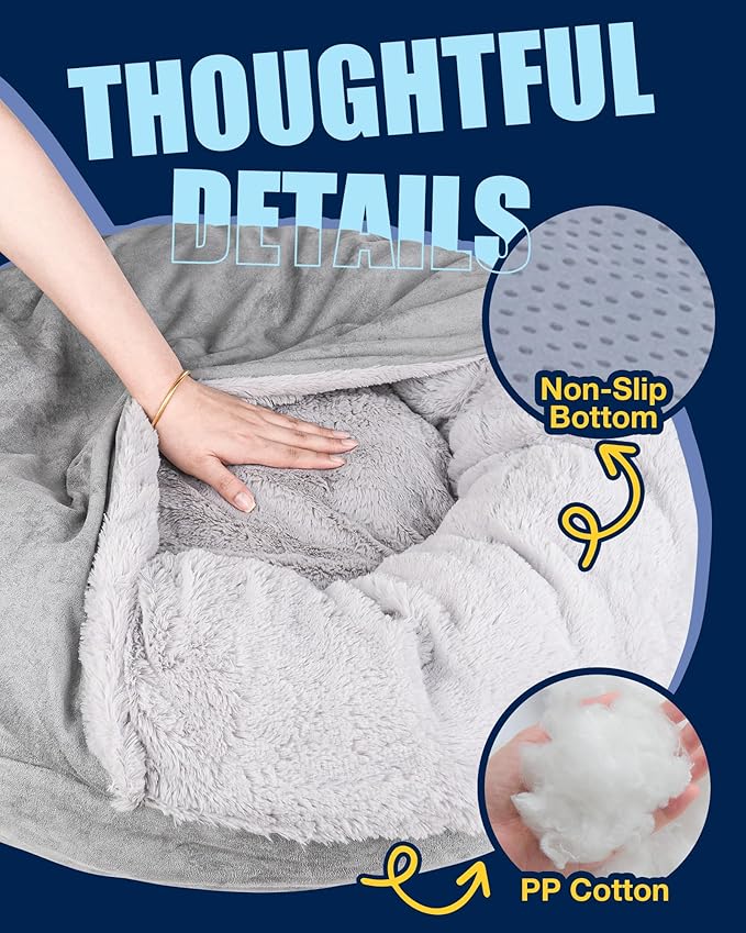 Pet Soft Small Dog & Cat Bed - Round Calming Cuddler with Cover & Cave - Washable for Small, Medium Dogs & Cats (Grey, 27")
