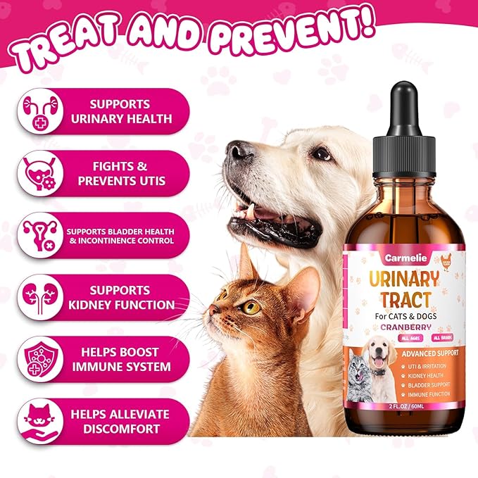 Cat & Dog Urinary Tract Support Drops with Cranberry – Kidney & Bladder Health– Natural Supplement for Pet Wellness & Comfort