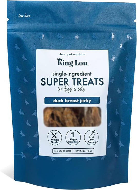 King Lou Pets - Duck Jerky Dog & Cat Treats - Single Ingredient, USA-Made, High Protein, 1 lb