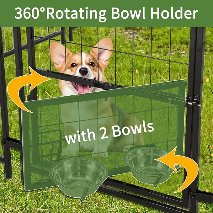 Dog Kennel Outside with Roof, 8'x4'x6' Outdoor Dog Kennels for Large Dogs, Heavty Duty Welded Dog Crate Playpen with UV-Resistant Waterproof Cover & Bowls