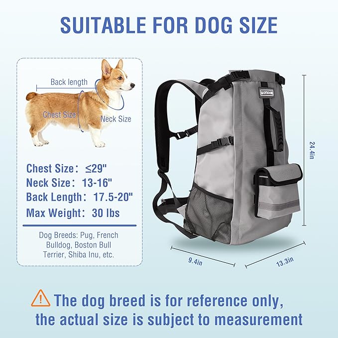 Dog Backpack for Small & Medium Dogs - Adjustable Pet Carrier for Travel & Hiking, Hands-Free Puppy Backpack with Storage Pockets, Breathable Mesh, Reflective Strips & Non-Slip Handle