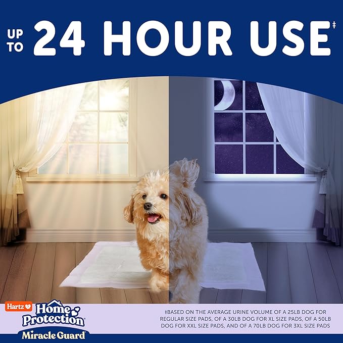 New! Hartz Home Protection Miracle Guard Lavender Scented Dog Pads, XXL Size 20 Count, 24 Hour Use, Won't Leak and Odor Eliminating