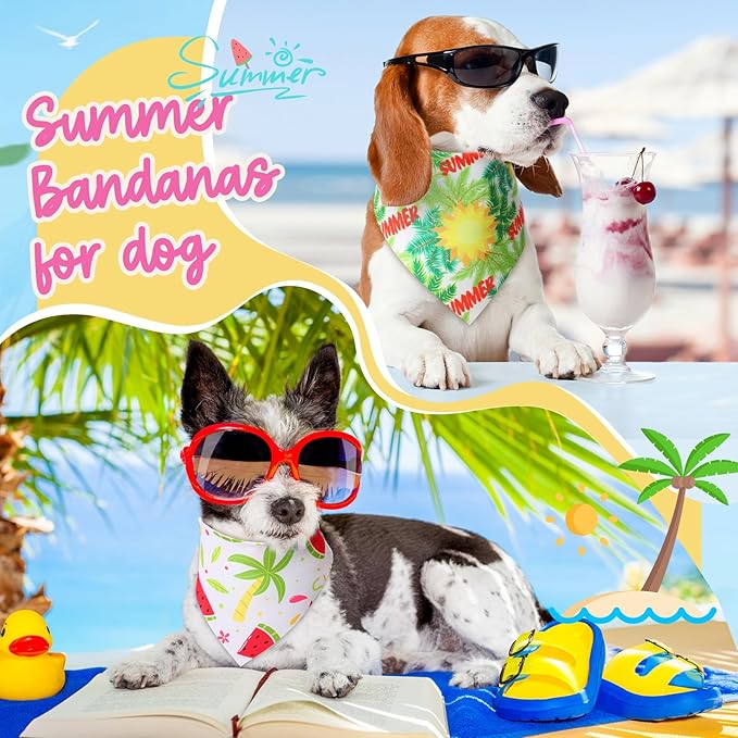 Preboun 100 Pieces Summer Bandanas for Dogs Bulk Hawaiian Dog Bandanas Fruit Kerchief Set for Summer Puppy Small Medium Large Pets Costume Accessories