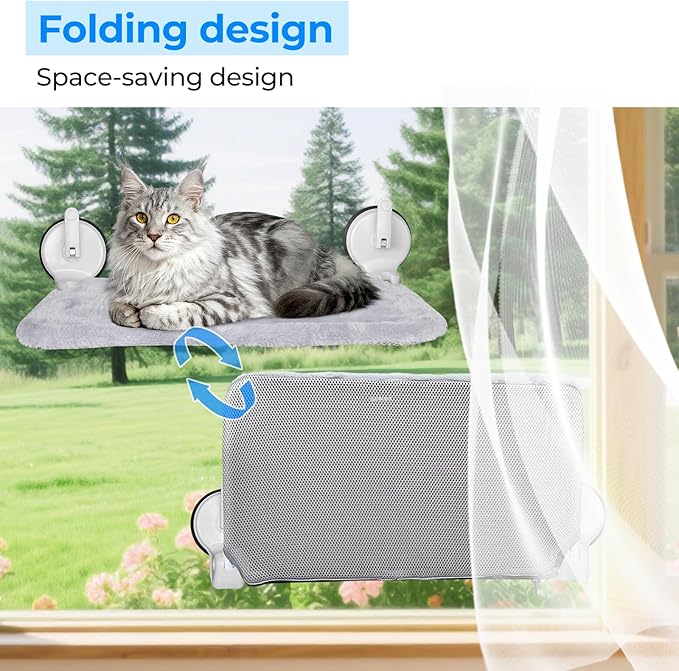 L&W BROS. Cat Window Perch with Lever Lock Suction Cups Holds up to 50 lbs Foldable & Space Saving Design Heavy Duty Window Hammock for Large Cats (L 1Pc)
