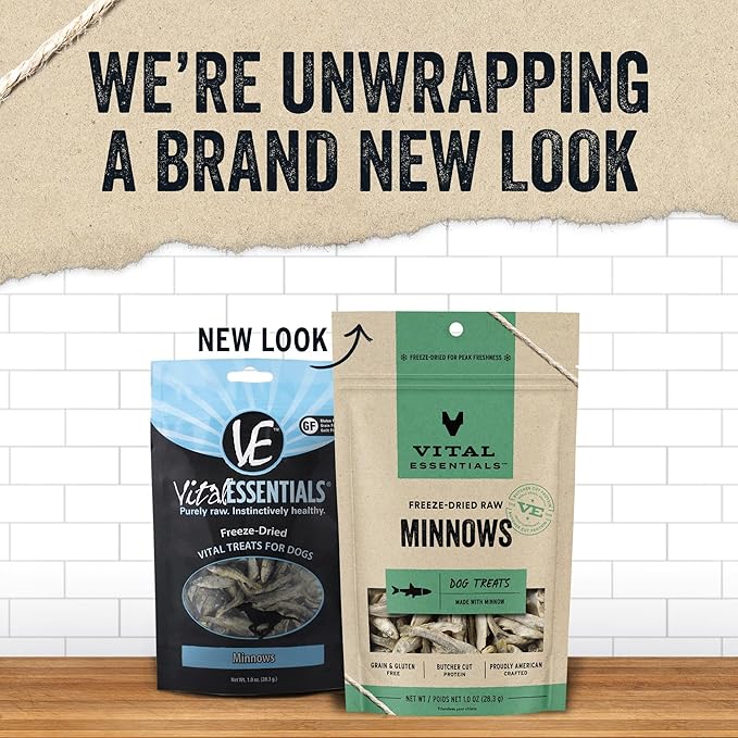 Vital Essentials Minnows Dog Treats, 1 oz | Freeze-Dried Raw | Single Ingredient | Premium Quality High Protein Training Treats | Grain Free, Gluten Free, Filler Free