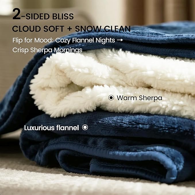 gogobunny Waterproof Bed Blanket, Reversible Sherpa Fleece Throw Blanket for Dog Puppy Cat, Furniture Cover Protects Bed Couch Sofa from Liquid Pee and Pet Fur (Navy Blue, 60x80 inches)