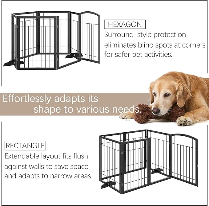Vantas Folding Pet Gate 144" Wide, 30" Tall No-Assembly Metal Dog Gate, Freestanding Wire Pet Gate, Pet Puppy Safety Fence, Extra Wide with 2PCS Support - Black
