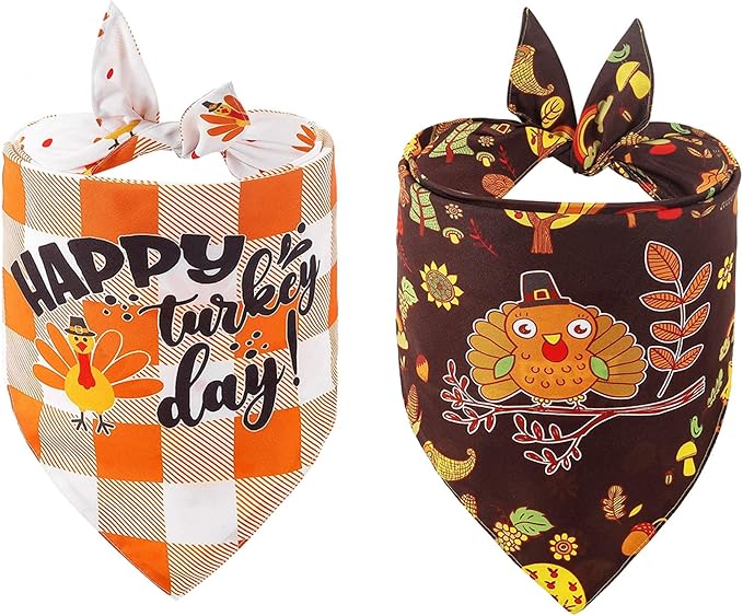 ADOGGYGO Thanksgiving Dog Bandana Fall Autumn Pet Bandana Reversible Triangle Bibs Scarf Accessories for Medium Large Dogs Pets (Large, Thanksgiving)